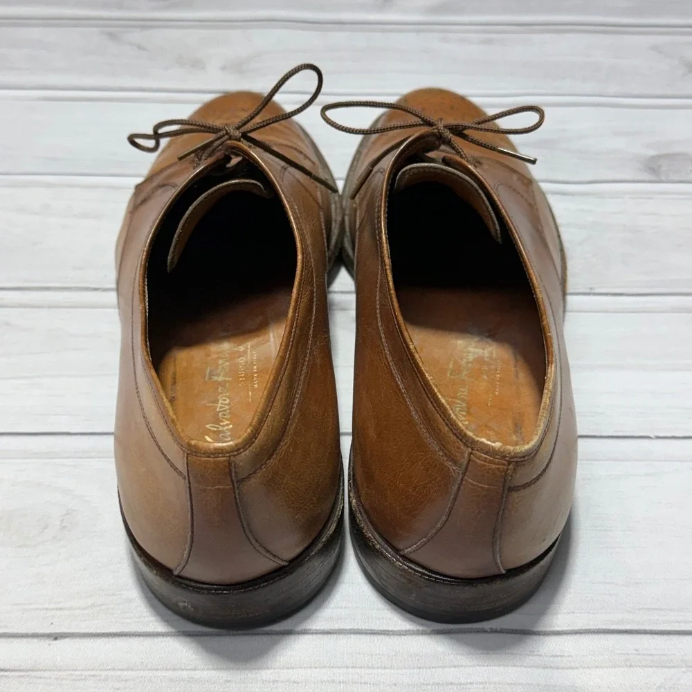 Salvatore Ferragamo Studio Derby Shoes Men 13 B Tan Leather Brogue Italy